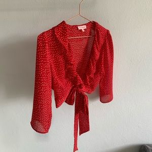 mid sleeve red blouse